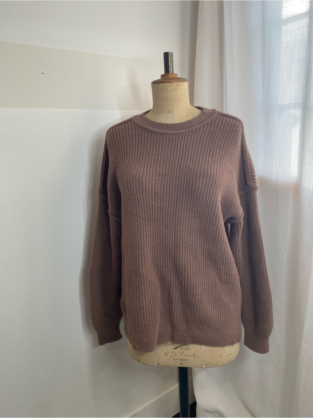 Gentle Fawn S Brown Fuzzy Ribbed Oversized Sweater Soft Knit